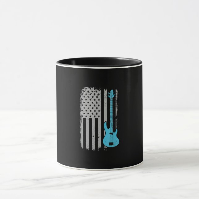 Electric Bass Guitar Player American Flag Musician Mug (Center)
