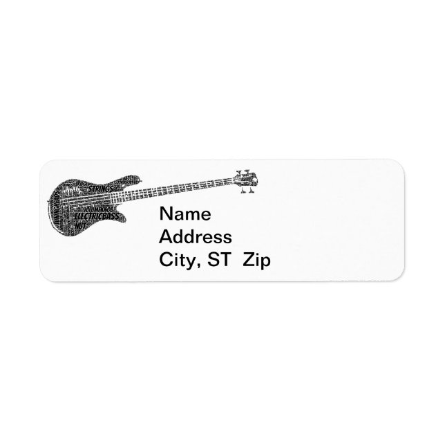 Electric Bass Shaped Word Art Black Text (Front)