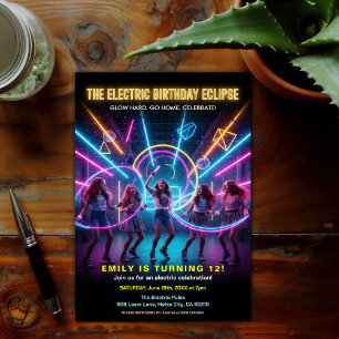 Electric Birthday Neon Glow Party Invitation
