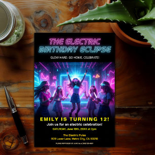Electric Birthday Neon Glow Party Invitation