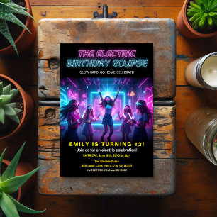 Electric Birthday Neon Glow Party Postcard