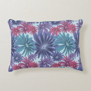 Electric Bloom: Glossy Blue and Pink floral  Decorative Cushion