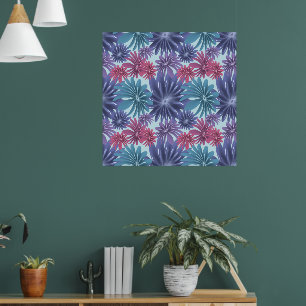 Electric Bloom: Glossy Blue and Pink floral  Poster