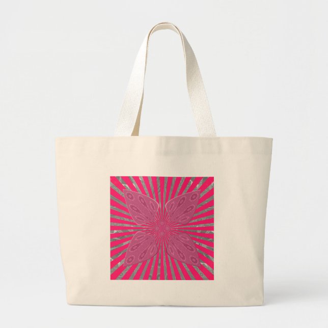 Electric Bloom Wings: A Vividly Edgy & Beautiful Large Tote Bag (Front)