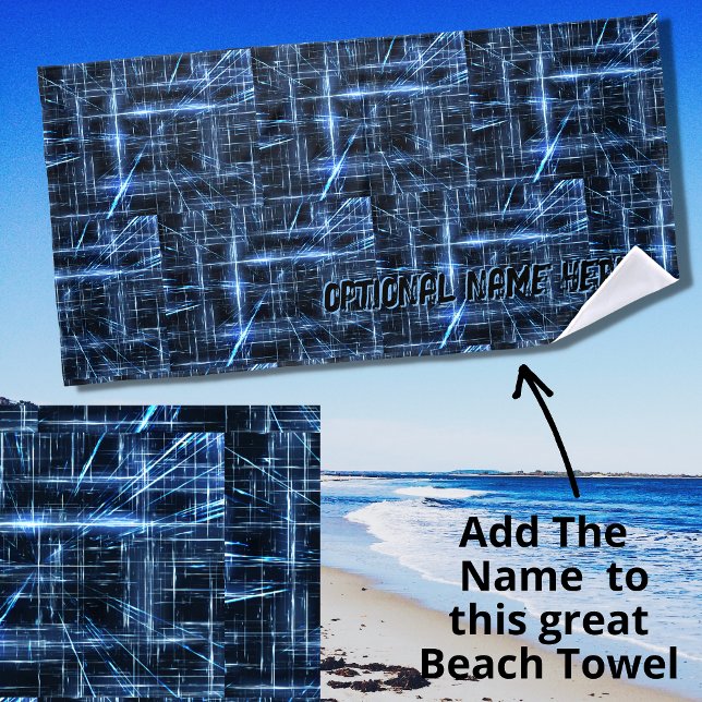 Electric Blue Abstract Lights on Black Beach Towel (Creator Uploaded)