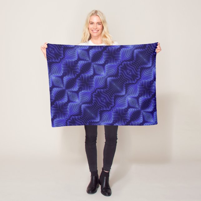 Electric Blue Abstract Waves Fleece Blanket (In Situ)