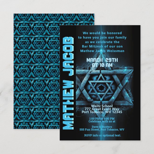 Electric Blue and Bar Mitzvah Invitation (Front/Back)