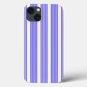 Electric blue and beige five stripe pattern iPhone 13 case