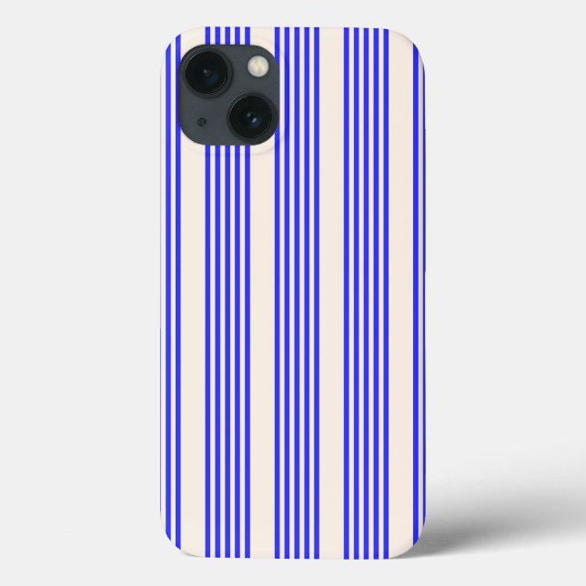 Electric blue and beige five stripe pattern Case-Mate iPhone case (Back)