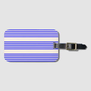 Electric blue and beige five stripe pattern luggage tag