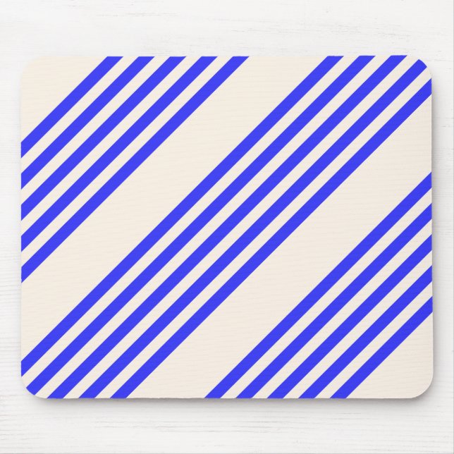 Electric blue and beige five stripe pattern mouse mat (Front)