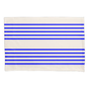 Electric blue and beige five stripe pattern pillowcase