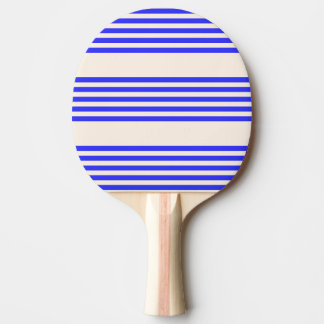 Electric blue and beige five stripe pattern ping pong paddle