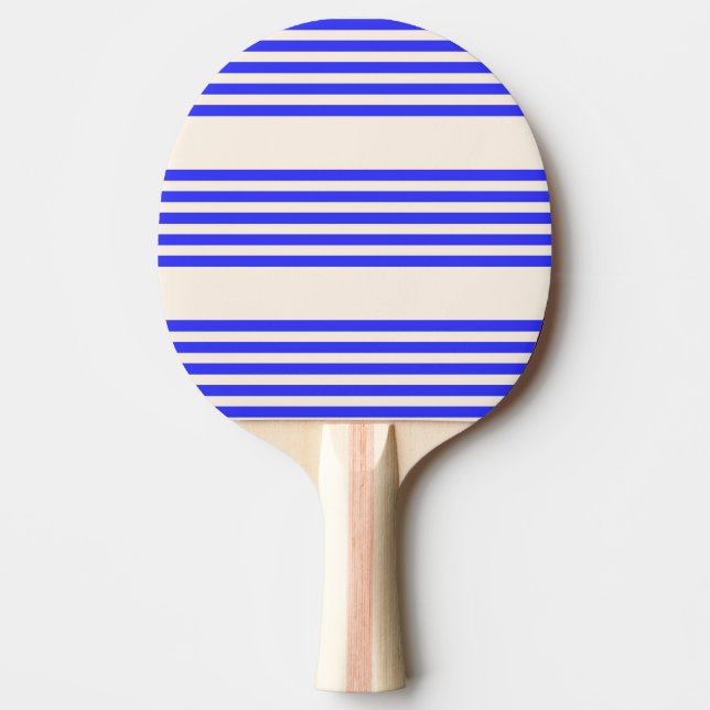 Electric blue and beige five stripe pattern ping pong paddle (Front)