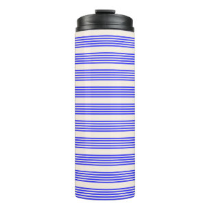 Electric blue and beige five stripe pattern thermal tumbler