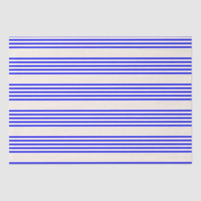Electric blue and beige five stripe pattern tissue paper (Front)