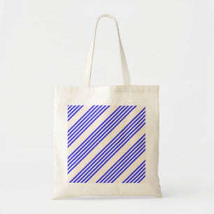 Electric blue and beige five stripe pattern tote bag