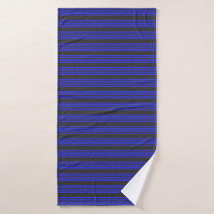Electric blue and charcoal five stripe pattern bath towel