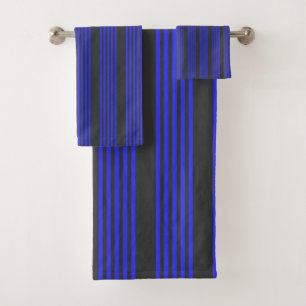 Electric blue and charcoal five stripe pattern bath towel set