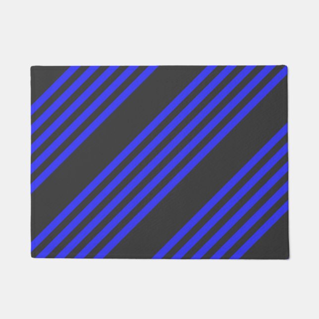 Electric blue and charcoal five stripe pattern doormat (Front)