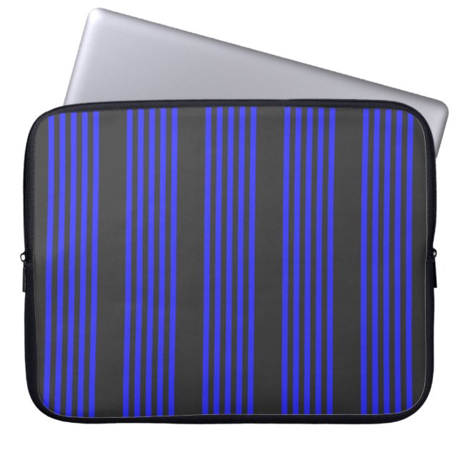 Electric blue and charcoal five stripe pattern laptop sleeve (Front)