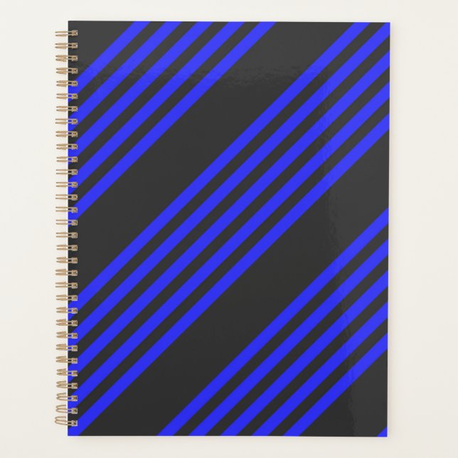 Electric blue and charcoal five stripe pattern planner (Front)