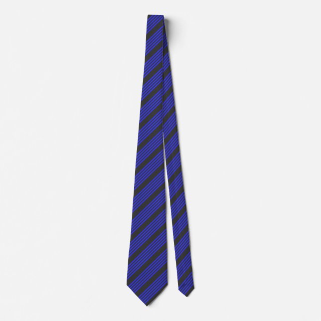 Electric blue and charcoal five stripe pattern tie (Front)