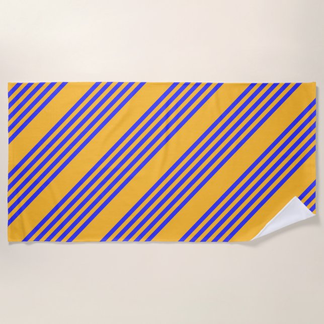 Electric blue and yellow five stripes pattern beach towel (Front)
