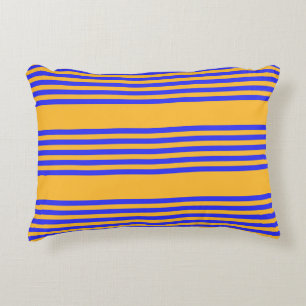 Electric blue and yellow five stripes pattern decorative cushion