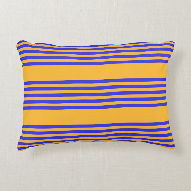 Electric blue and yellow five stripes pattern decorative cushion (Front)
