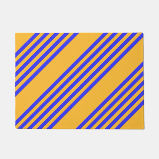 Electric blue and yellow five stripes pattern doormat (Front)