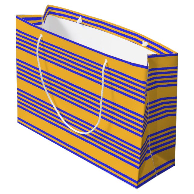 Electric blue and yellow five stripes pattern large gift bag (Back Angled)