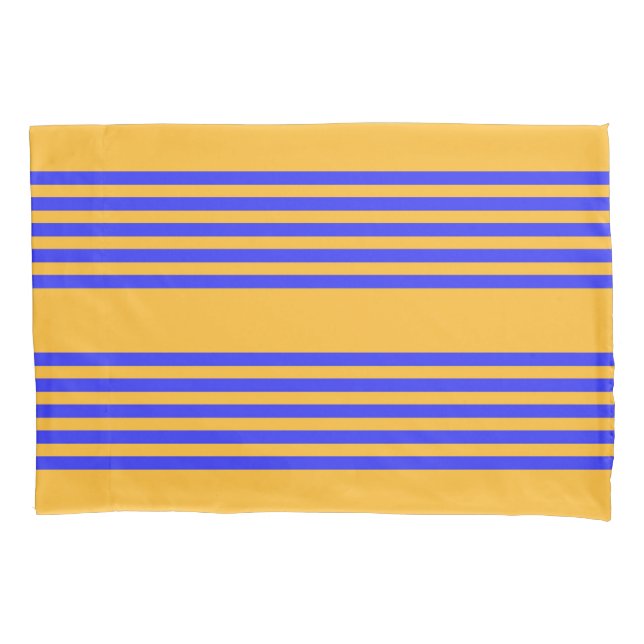 Electric blue and yellow five stripes pattern pillowcase (Front)