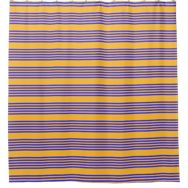 Electric blue and yellow five stripes pattern shower curtain (Front)
