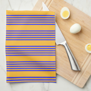 Electric blue and yellow five stripes pattern tea towel