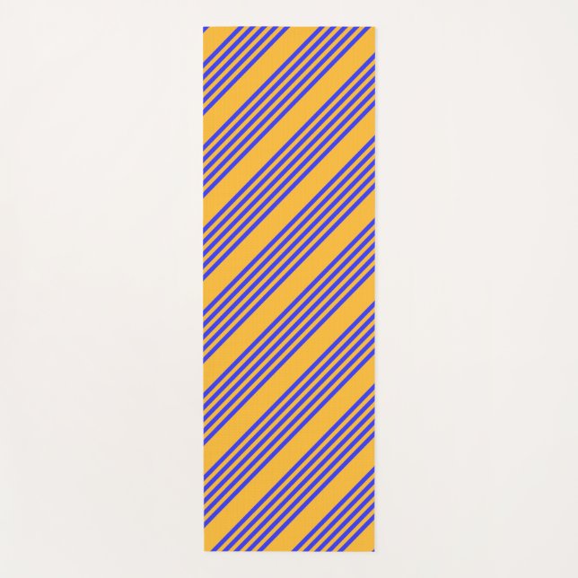 Electric blue and yellow five stripes pattern yoga mat (Front)