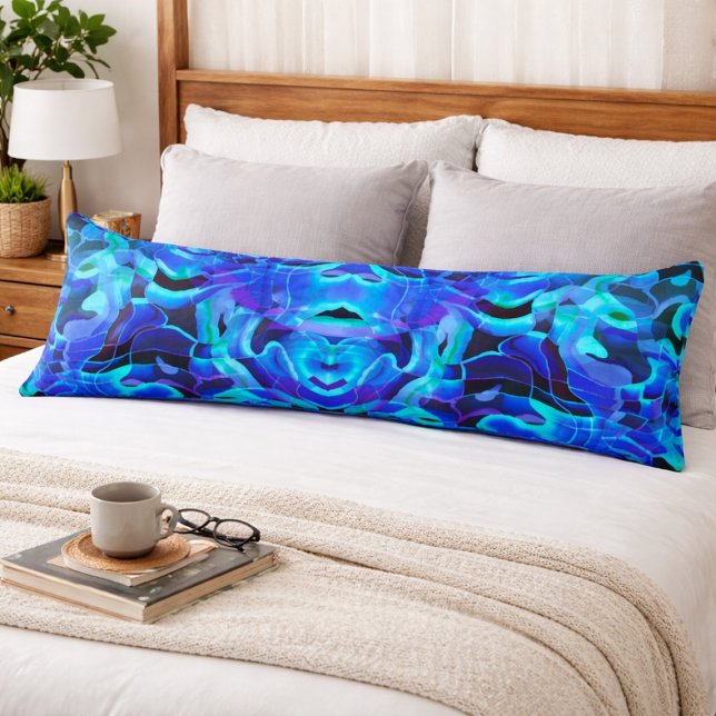 Electric Blue Aqua Abstract Wave Symmetry Pattern Body Cushion (Creator Uploaded)
