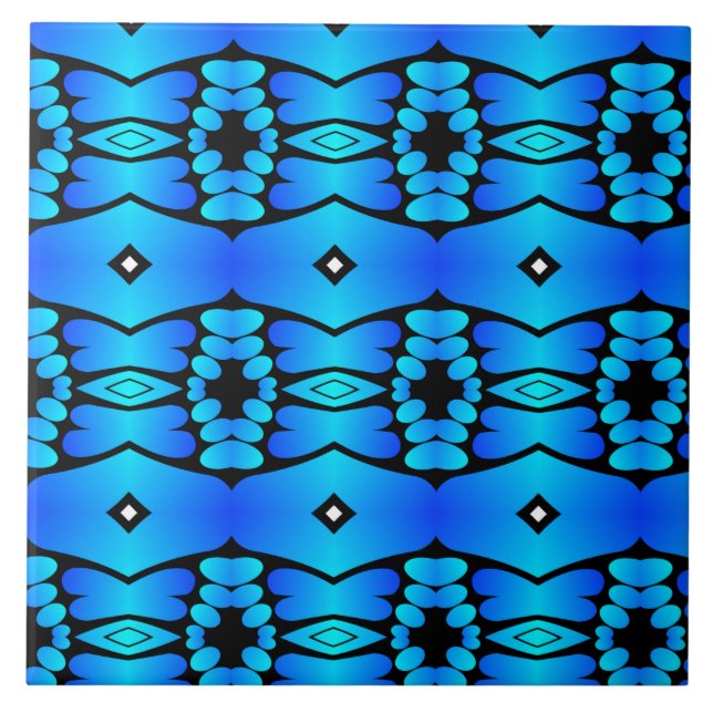 Electric blue aqua black geometric kitchen bath tile (Front)