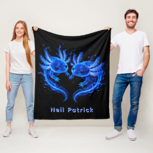 Electric Blue Axolotl Birthday Party Gift Fleece Blanket