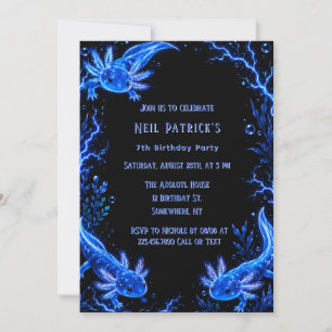 Electric Blue Axolotl Boy Age Birthday Party Invitation
