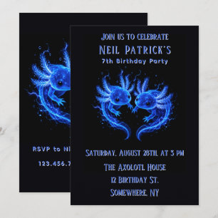 Electric Blue Axolotl Boy Birthday Party Invitation
