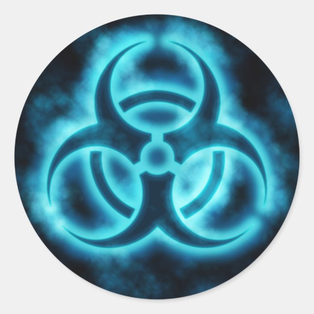 Electric Blue Biohazard Symbol Sticker (Front)