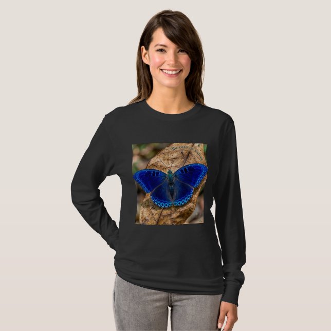 Electric Blue Butterfly Long Sleeve T-Shirt (Front Full)