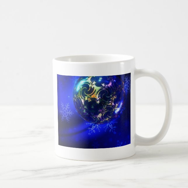 Electric blue christmas bauble design, customise i coffee mug (Right)