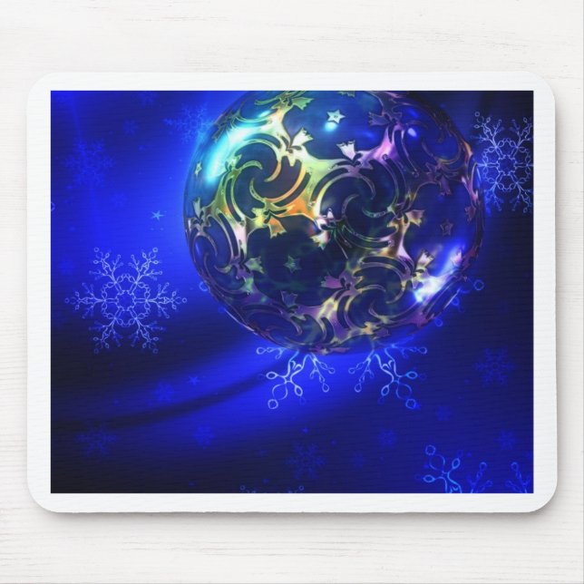 Electric blue christmas bauble design, customise i mouse mat (Front)