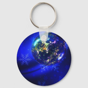 Electric blue christmas bauble design, customize i key ring