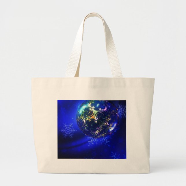 Electric blue christmas bauble design, customize i large tote bag (Front)