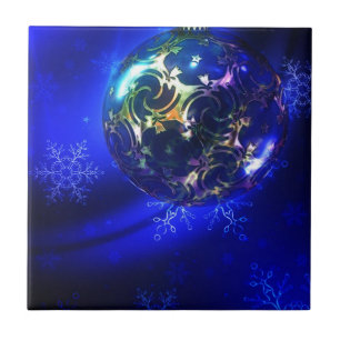 Electric blue christmas bauble design, customize i tile