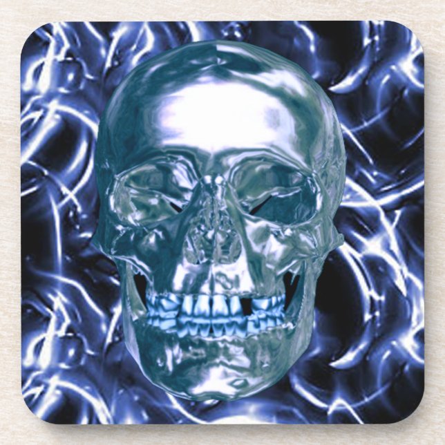 Electric Blue Chrome Skull Coasters (Front)
