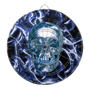 Electric Blue Chrome Skull Dart Board